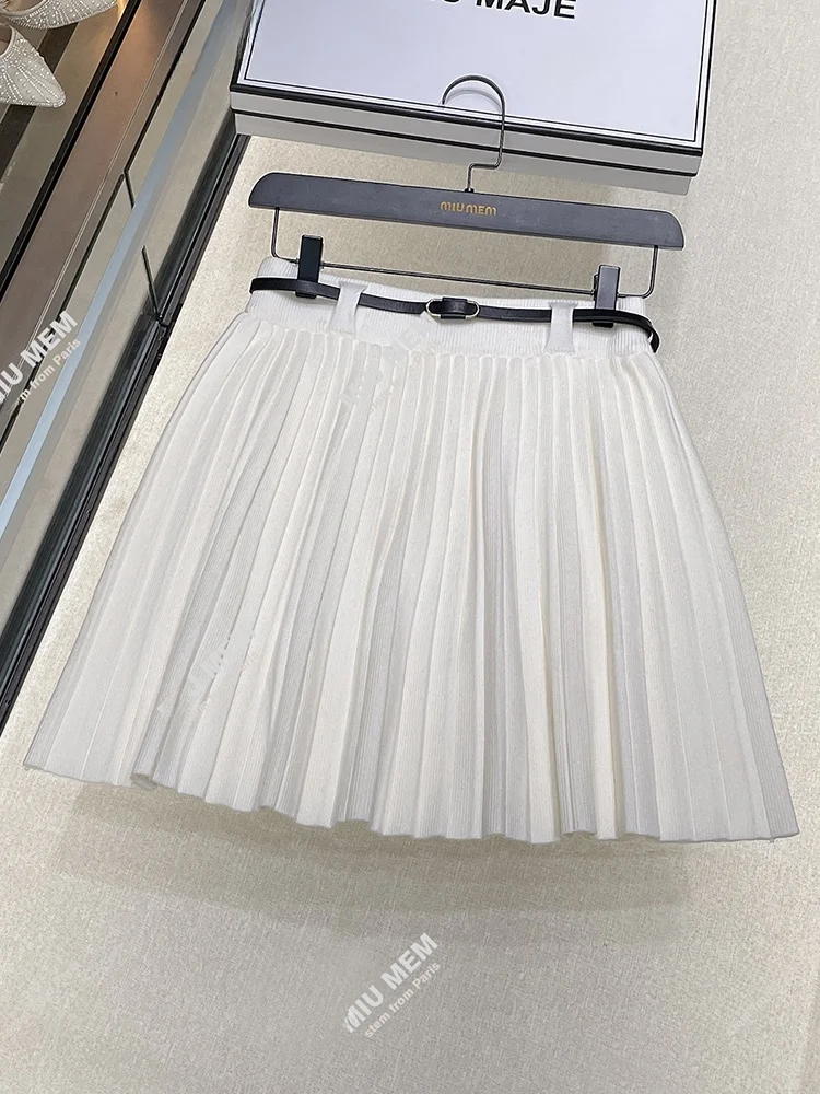 

Простая вязаная юбка с высокой талией, плиссированная, А-силуэт, из полиэстера, повседневная, для работы, женская, модная