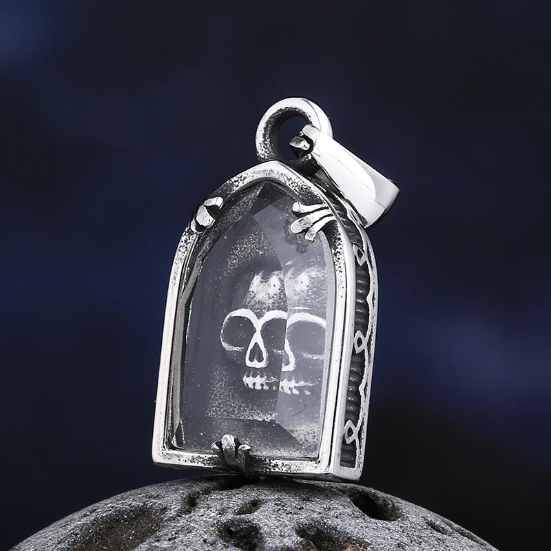 316L Stainless Steel Skull Pendant Necklace With Glass Charm Unisex Personality Couple&Wedding Gift Jewelry Fashion Accessory