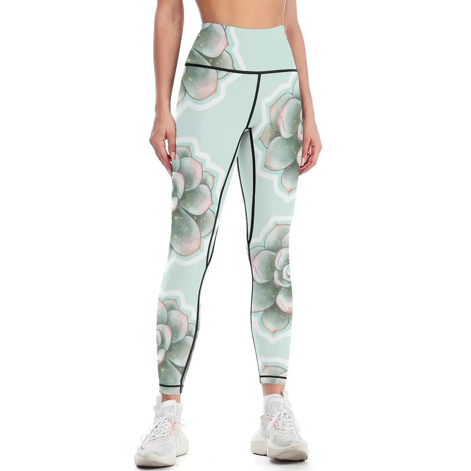 

Green Succulent Sticker Leggings gym's clothing for physical Womens Leggings