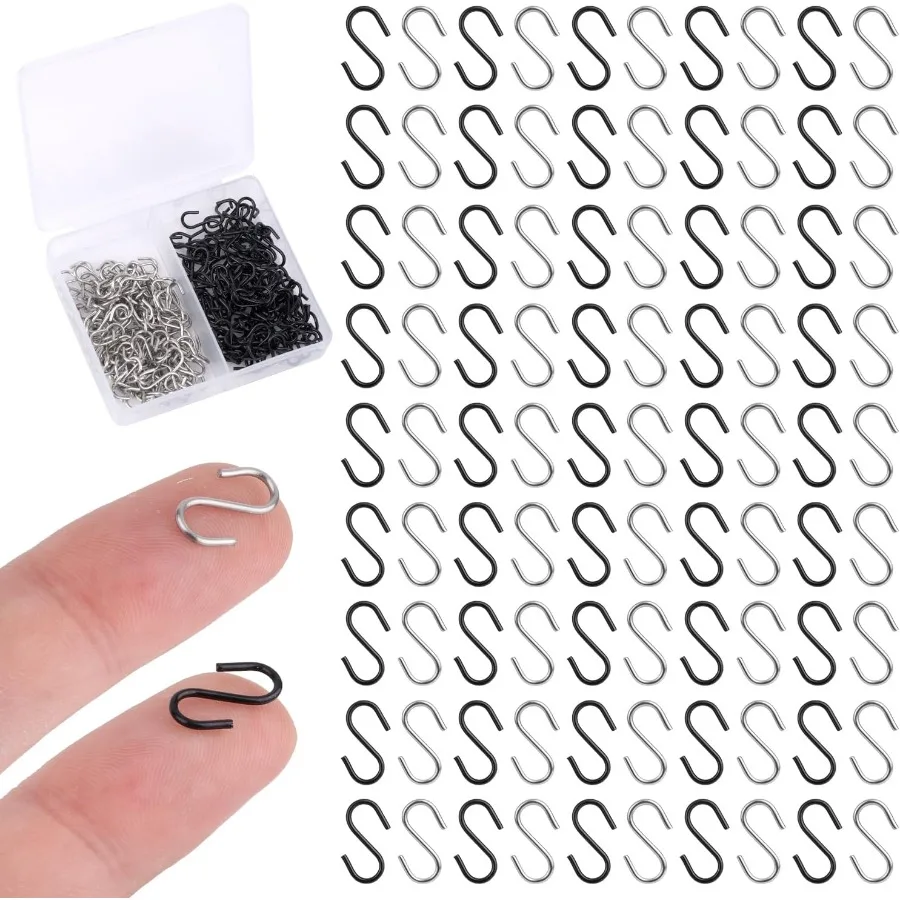 

200pcs Mini S Hooks for Hanging 1 2 Inch Stainless Steel Tiny Miniature Ornament Hooks Metal Wire Small SShaped Hangers Connect