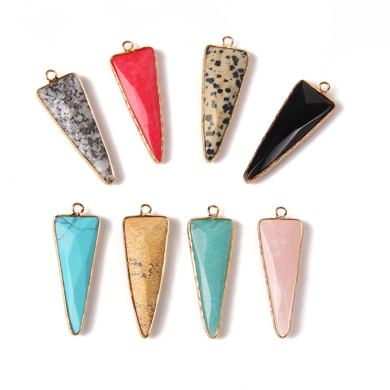 46X16MM 1PC Natural Stone Pendant Healing Long Faceted Triangle Shape Crystal Quartz Pendant Pendulum Jewelry Making Accessories