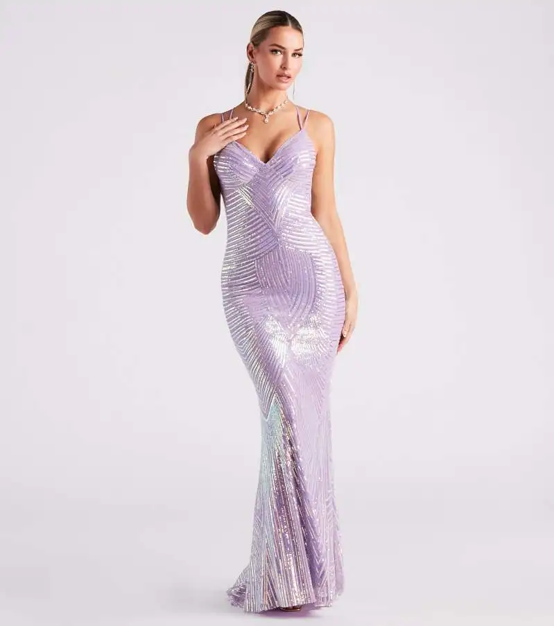 Women's Sexy V-neck Sequined Floor-length Evening Dress Elegant Banquet Party Dress Stage Singer Concert Vestidos Elegantes