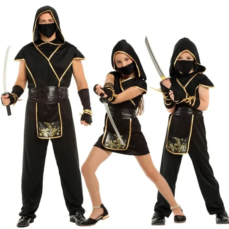 Disfraz de Ninja de oro negro samurái japonés para adultos, disfraz de Carnaval para hombre, Disfraces de Halloween, vestido elegante