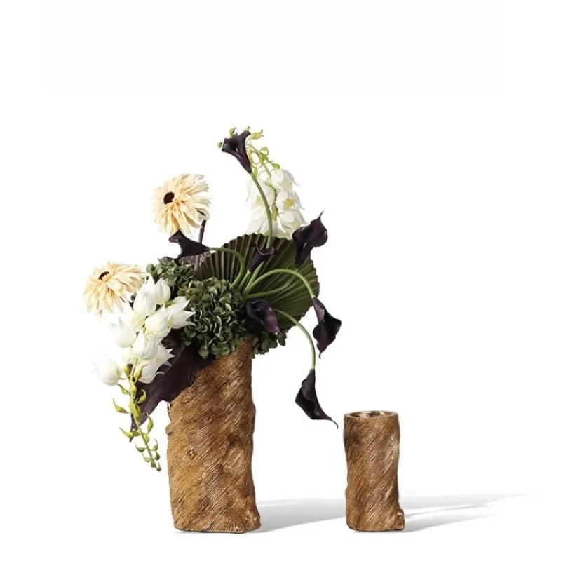 Modern light luxury design sense, golden resin vase flower arrangement sales office, hotel entrance flower ware floral