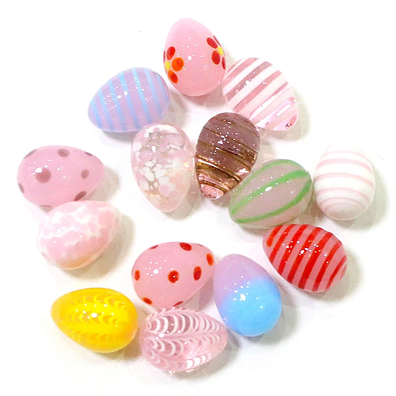 2PCS Pink Easter Egg Shaped Mini Murano Glass Craft Ornaments Rare Oval Marbles Ball Lovely Handmade Pebbles For Holiday Decor