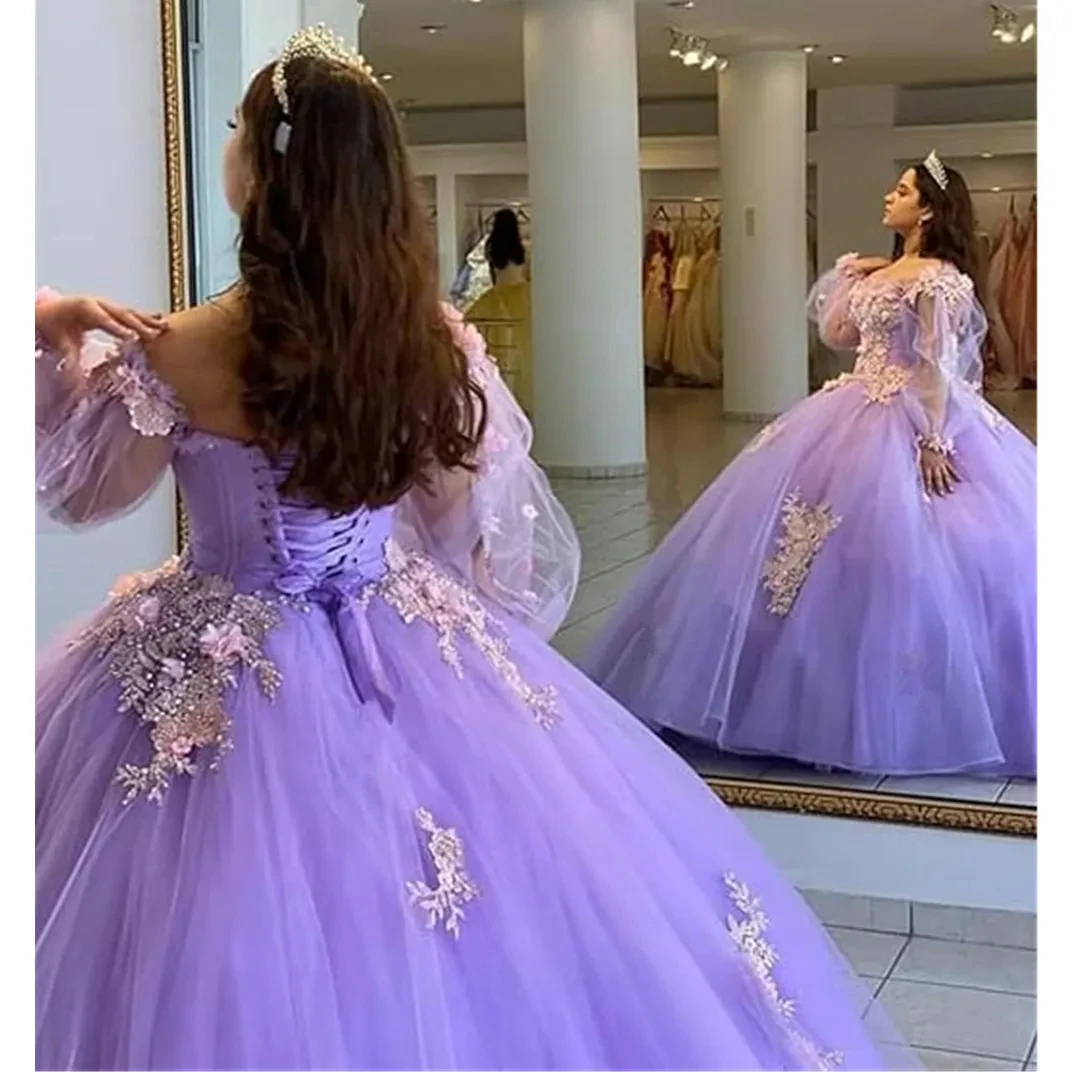 فستان الأميرة قبالة الكتف باللون الأزرق السماوي Quinceanera مطرز لعيد الميلاد من فيستدوس دي نوفيا مزين بثوب التخرج بأربطة