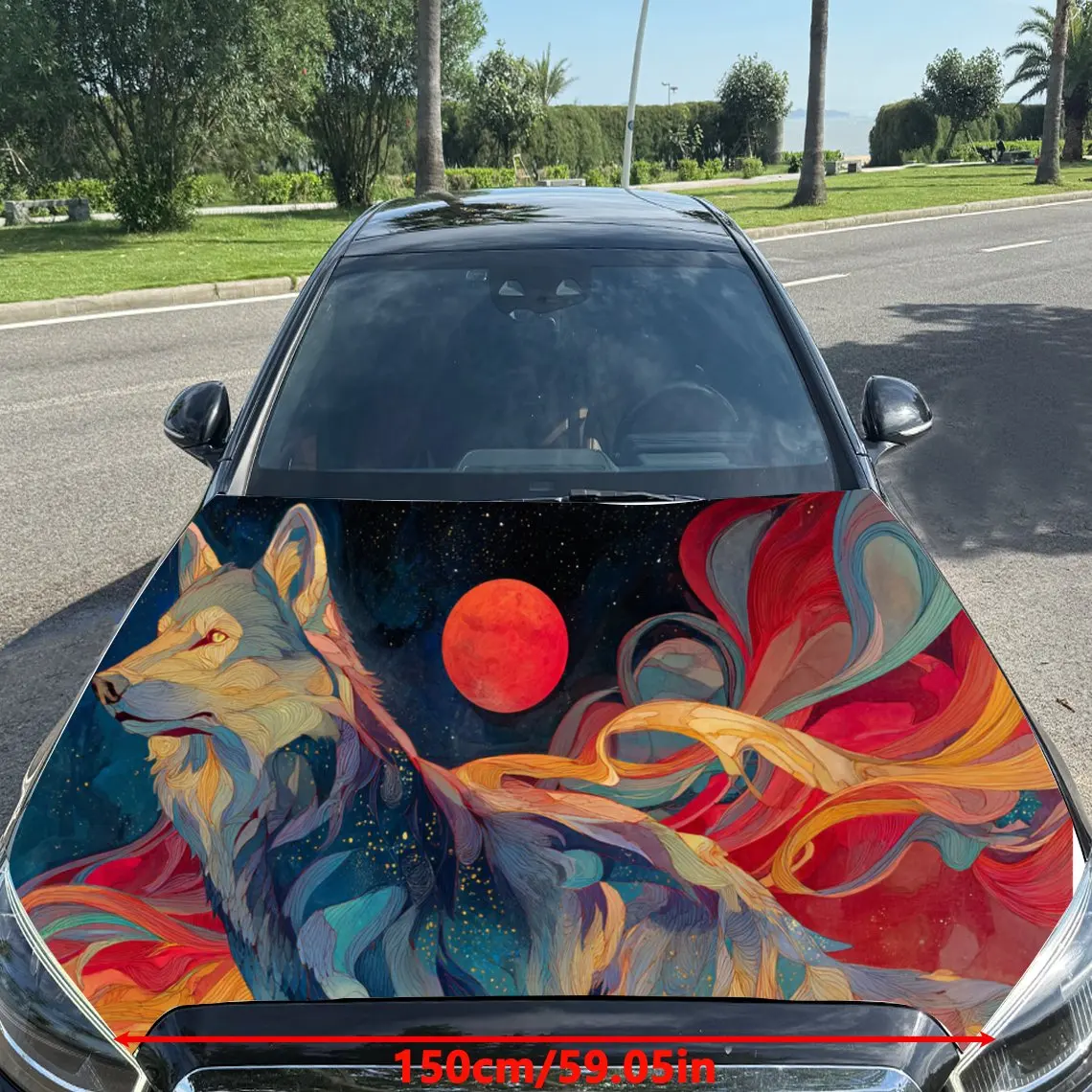 Eye - Catching Red Sun Colorful Car Hood Stickers - Self-Adhesive, Waterproof and Durable Vinyl Wrap, Decorate And Protect Your