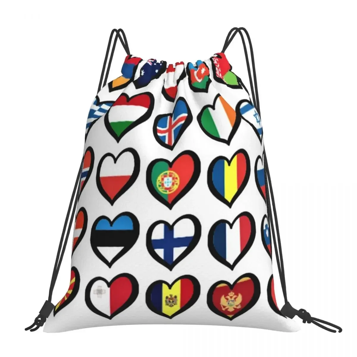 Song Contest Flags Hearts Backpacks Drawstring Bags Drawstring Bundle Pocket Sports Bag BookBag For Travel Students