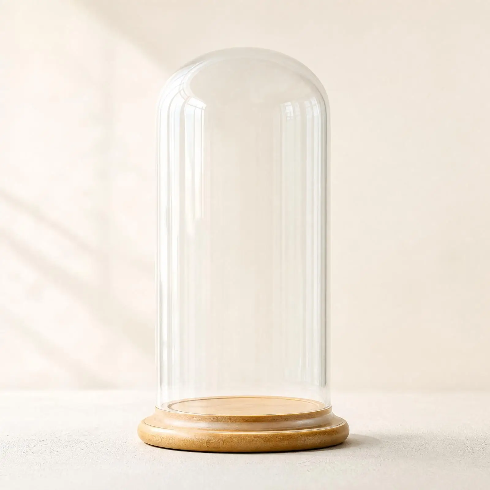 Bamboo Base Glass Cloche Showcase for Decorative Figurines Keepsake Display Home Decor