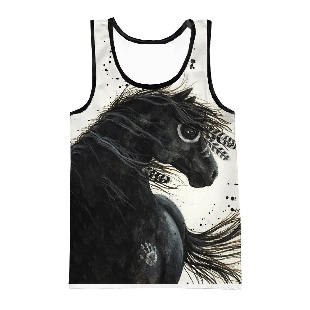 New Dazzling Cool Animal Horse 3D Printed Men’s Crew Neck Vest Sleeveless Tees Tops  Kids Summer Casual Street Style Clothing ﻿