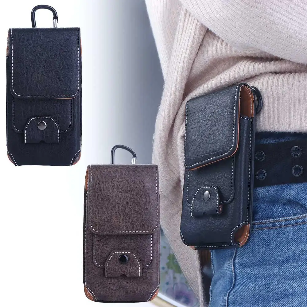 Étui multifonctionnel en cuir pour téléphone, poches à rabat, clip de ceinture, sac banane, housse de camping, porte-cartes