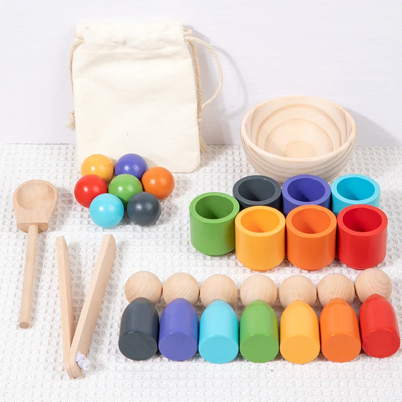 Jeu de trieur de documents en bois pour tout-petits, apprentissage précoce Montessori, ensemble pour 7 documents fins, classification de boules et tasses, jouet cadeau