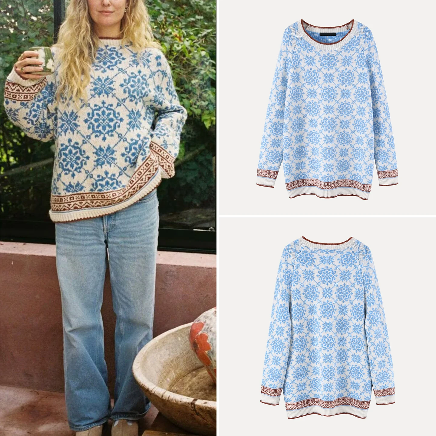 Fashionable Lazy Style Snowflake Sweater Top Women's Autumn New Arrival ZADATA Regular Fit Online Exclusive Pure Commercial
