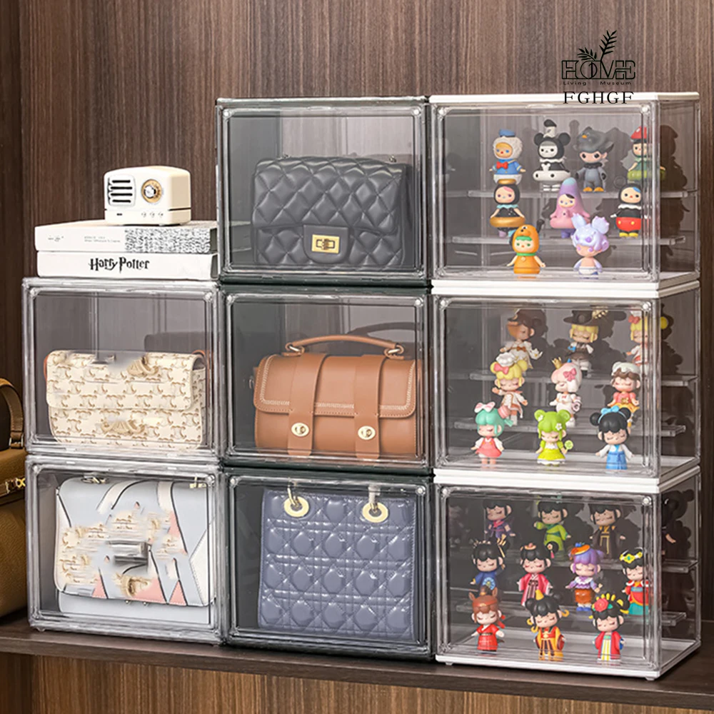 Storage Organizer Stackable Box with Magnetic Attraction Lid Display Cases For Cosmetic Toys Handbag Shoes Figures Collectibles