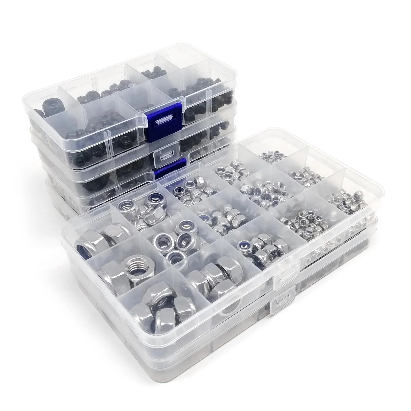 Mix M2 to M12 Set Kit Box DIN985 Hexagon Nylon Insert Lock Nut Hex Self Locking Nylock Locknut 304 Stainless Steel Black Steel