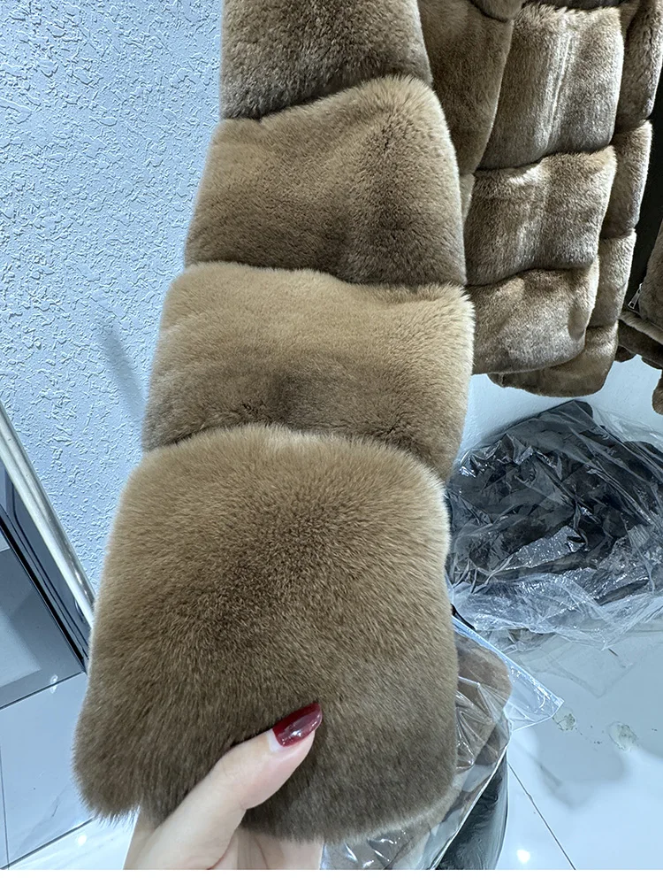 2025 ใหม่คุณภาพสูงธรรมชาติ Rex กระต่ายขนสัตว์สําหรับผู้หญิงแขนยาวหรูหราเสื้อขนสัตว์หนาเสื้อแจ็คเก็ต