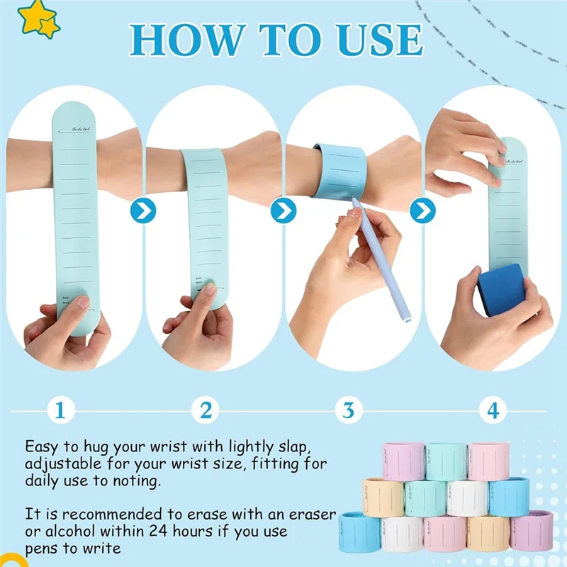 CS-12 Set Gelang Memo Silikon Tamparan dan Kit Pena Bolpoin 1.0 Mm Gelang Memo Dapat Ditulis Dapat Dihapus untuk Perawat Perencana