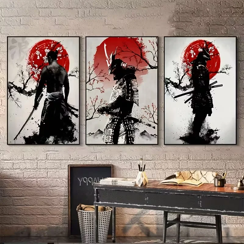 3PCS Traditional Japanese Samurai Classic Home Decora Wall Decora Hanging Paintings Ideal Office Decora and Living Room Decora view 6
