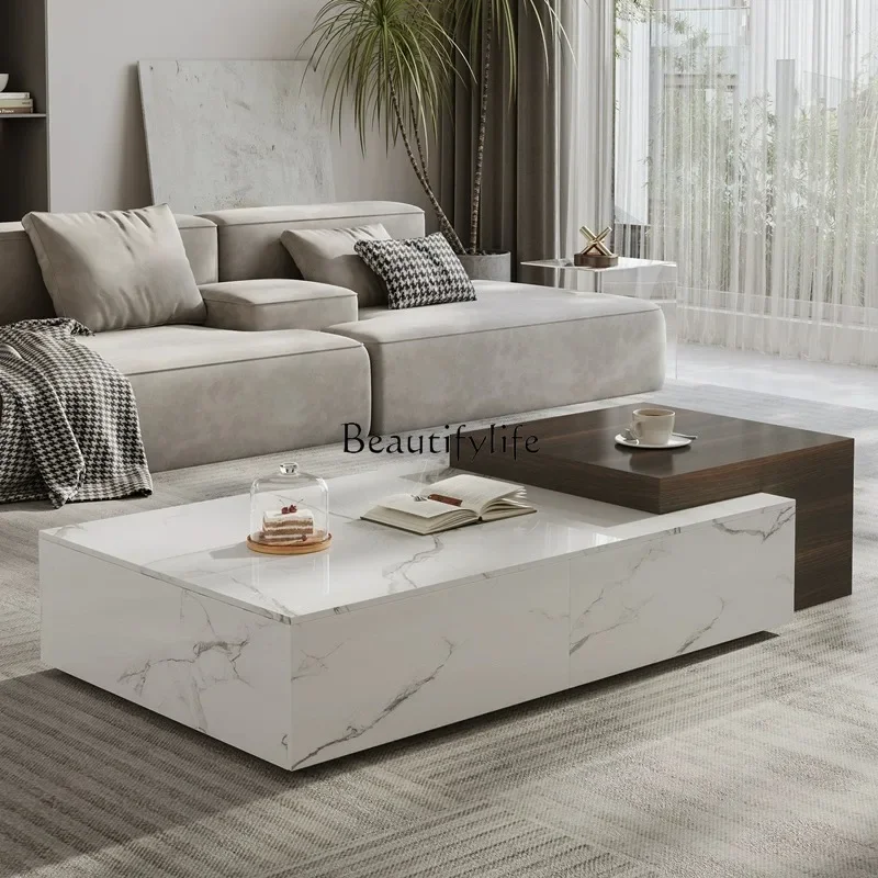 LS 27 روك بلاطة طاولة القهوة الخفيفة الفاخرة الراقية شقة كبيرة غرفة المعيشة المنزلية الحد الأدنى مستطيلة القهوة المدخنة تا #2