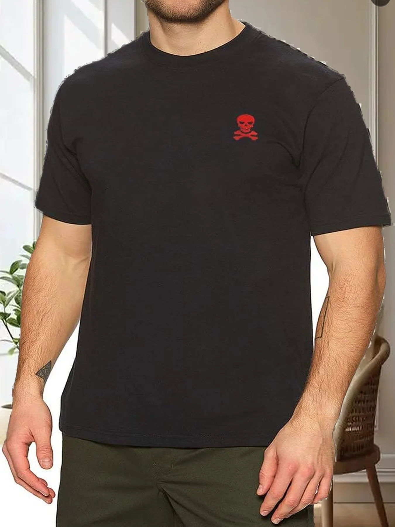 

Mens Skull and Crossbones Pirate Embroidered T-Shirt Embroidery Skull Shirts