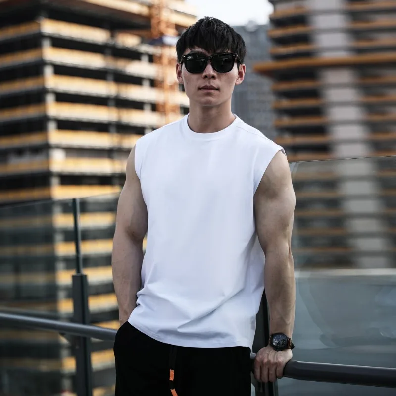 Men\'s Summer Casual Solid Tank Tops Loose Gym Fitness Cotton Sleeveless Shirt Sports Running Workouts Vest Bodybuilding Clothing