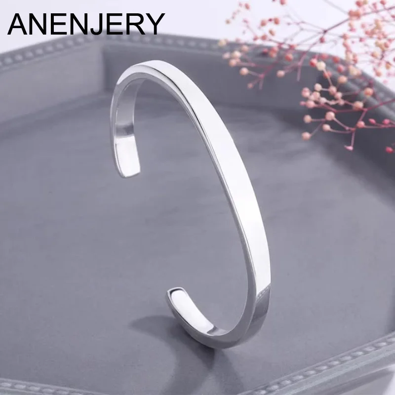 Anenjery glattes festes Armband Thai Silber Armreif für Frauen Männer trend ige beliebte Manschette Armband Armreif Schmuck Geschenke