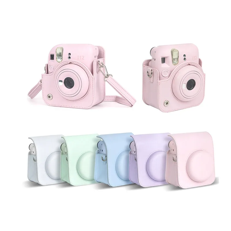 For Instax Mini 12 Camera Case PU Leather Soft Silicone Cover Bag for Fujifilm Film Camera Bag with Shoulder Strap