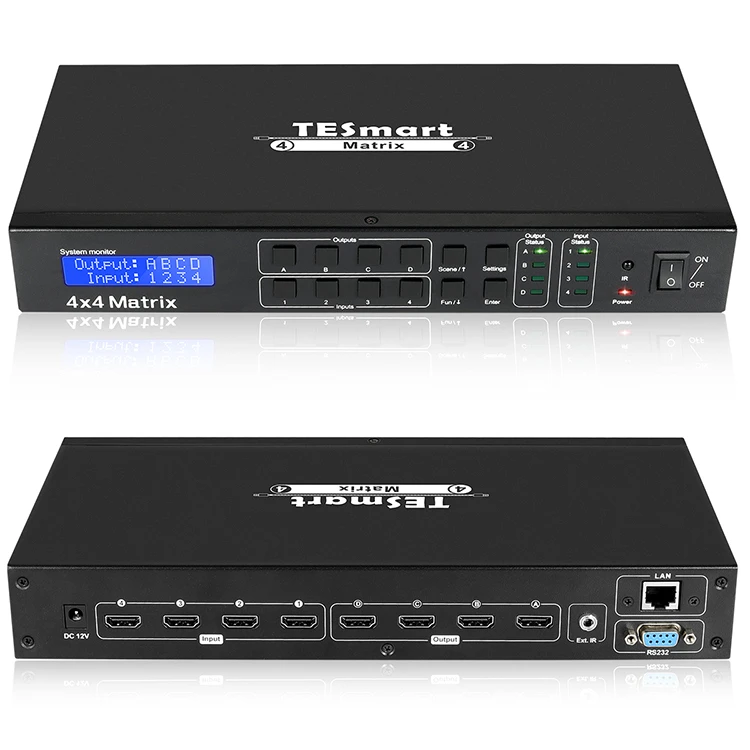 

Видеопереключатель TESmart 4K 4X4, матричный переключатель, сплиттер, поддержка Smart EDID RS232, матричный коммутатор HDCP