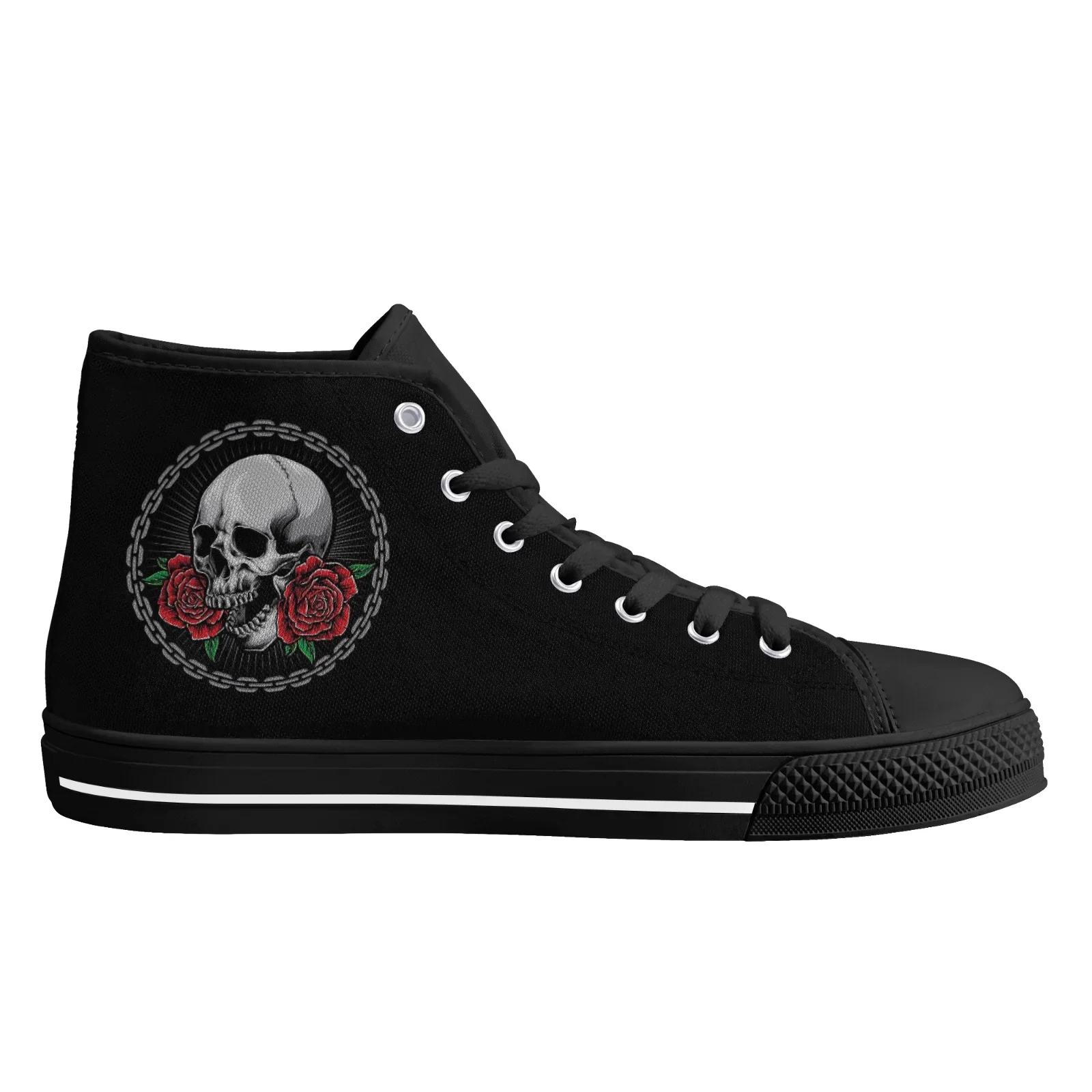 Custom Shoes Rose Skeleton Men's Classic High Top Canvas Shoes Women Vulcanized Shoes Teenage Flats Sneakers Footwears