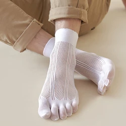 5 Pairs Mesh Five Toes Socks Men Thin Velvet Harajuku Mid Tube Fingers Socks Man New Elastic Breathable Business Socks with Toes