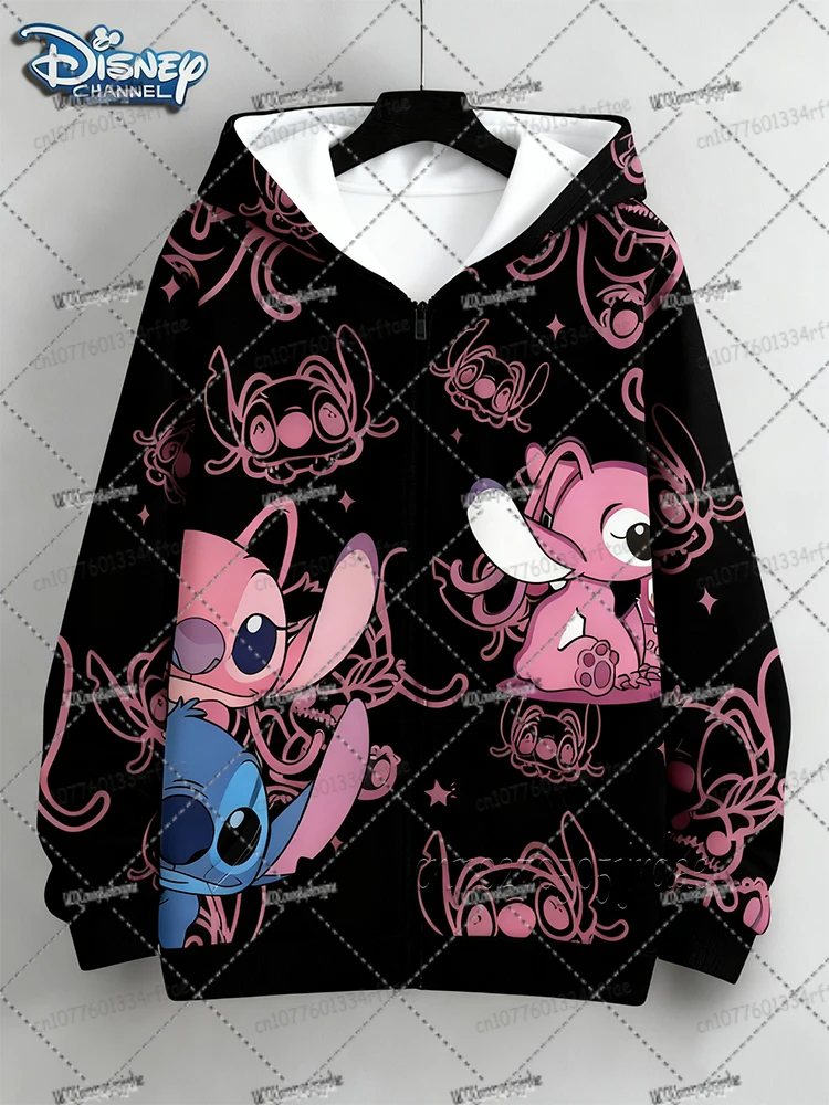 ディズニー漫画ステッチジッパーパーカー秋冬原宿ヒップホップジッパーパーカー女性男性長袖スウェットカジュアルトップス