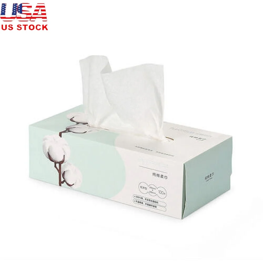 مناديل الوجه القطنية 100% فائقة النعومة 200 مللي متر × 200 مللي متر 100 ورقة صندوق خفيف لا يسبب الحساسية متين رطب وجاف للاستخدام متعدد الأغراض
