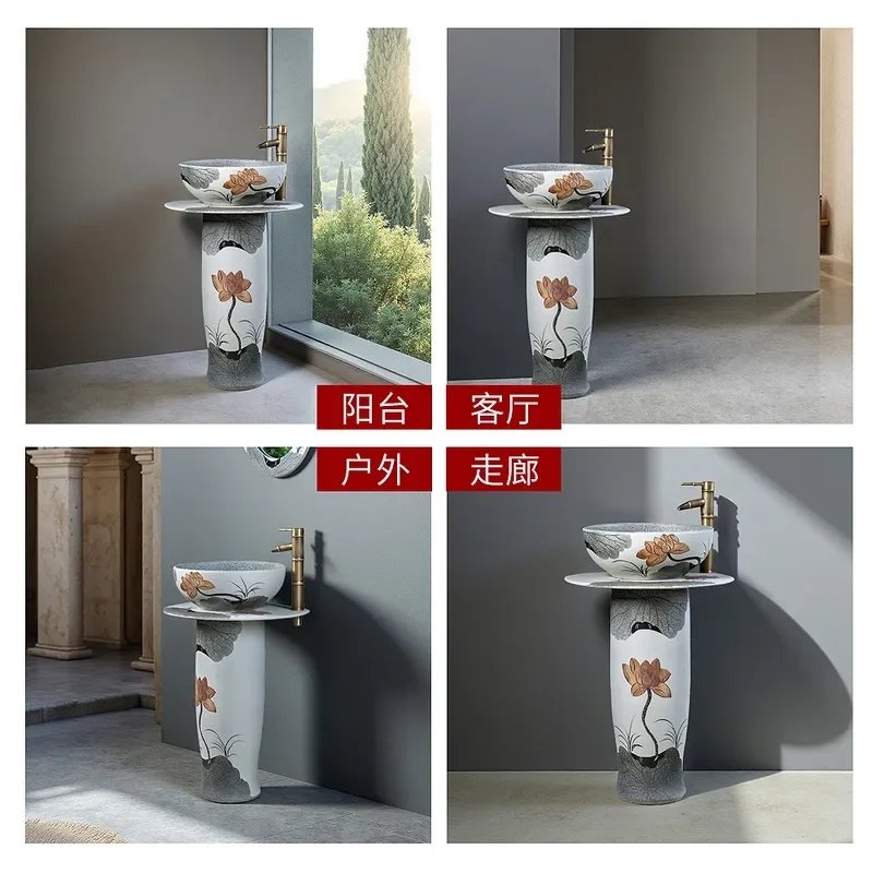 for Jingdezhen Retro Column Basin Lotus Pillar Wash Basin
