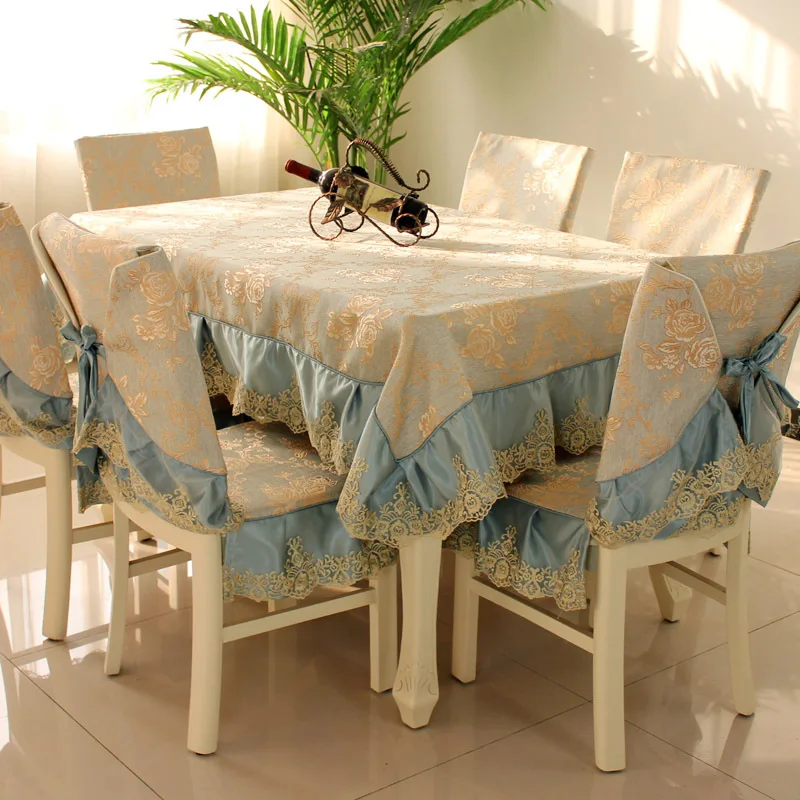 

2024 Rectangular round table cloth dining tablecloth chair cover chair cushion set fabric European style chair