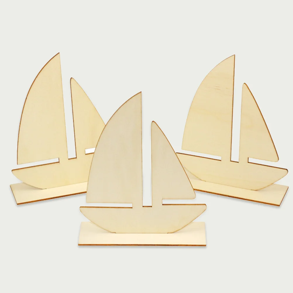 10 Pcs Wooden DIY White Embryo Sailboat Child Decoration Nautical Painting Materials