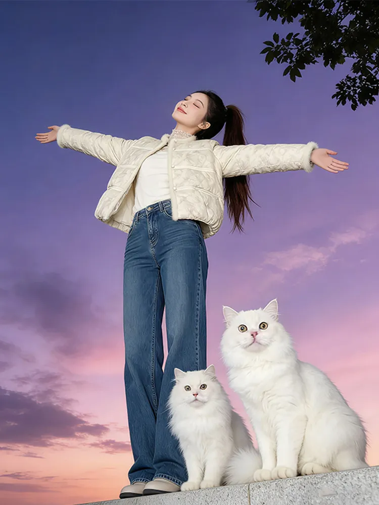 

Новая китайская женская зимняя куртка из хлопка с градиентным цветом, маленького размера, с меховым воротником, утепленная, с комбинированными вставками