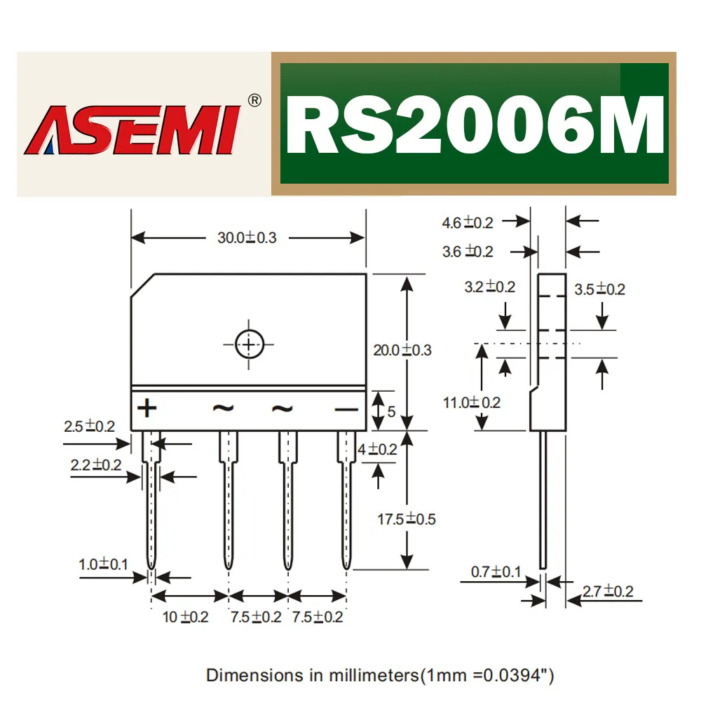 RS2006M 20A Single Phase Bridge Rectifier 800V DIP4 DIP-4 ASEMI