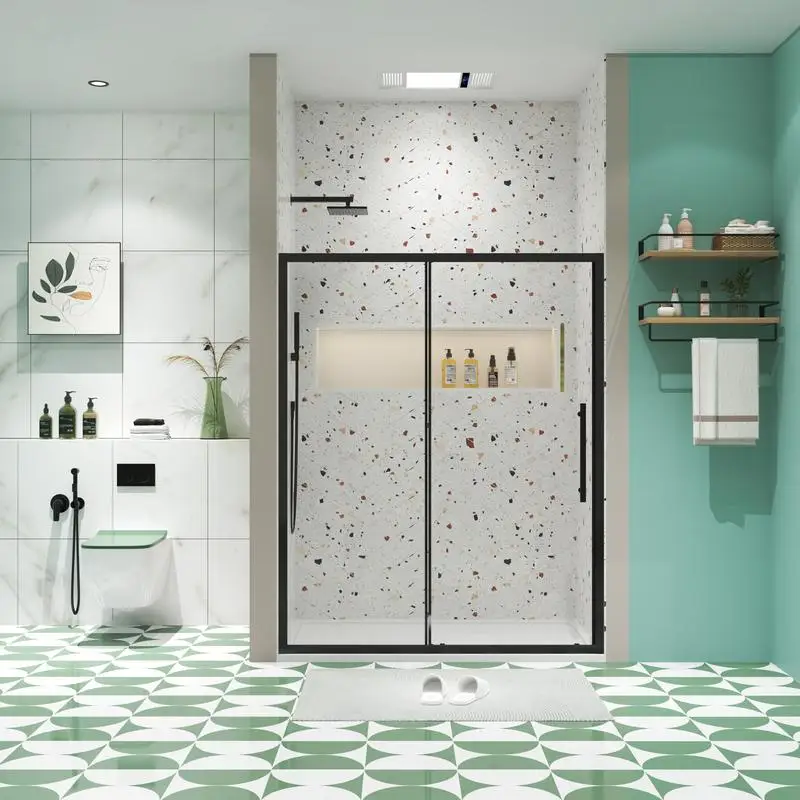 

56"-60"W x 72"H Sliding Shower Door, 1/4" Tempered Glass, Matte Black Finish, Modern Design, Adjustable Width, Easy Install,