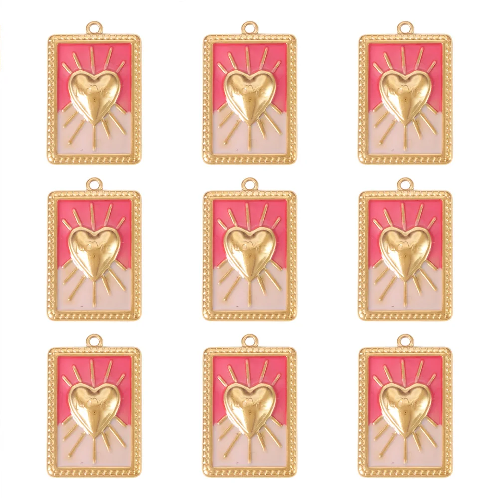 

10Pcs Rectangle 304 Stainless Steel Pendants Sacred Heart Enamel Charms for DIY Earrings Necklace Bracelet Crafts Jewelry Making