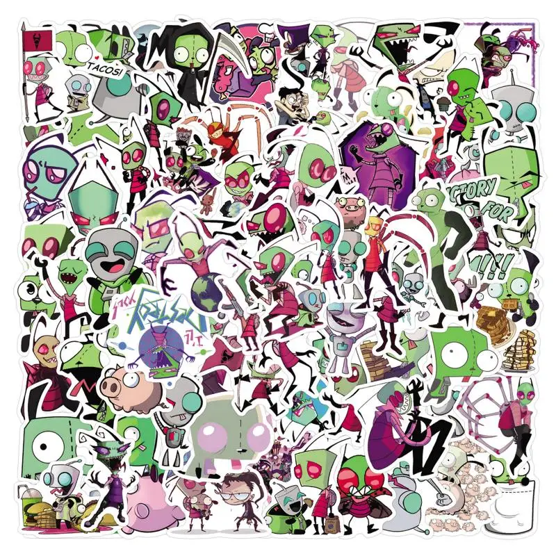 110Pcs Invader Zim Stickers Kawaii Anime Cute Girls Fashion Guitar Skateboarding Water Cup Mobile Phone Decoration Accessories