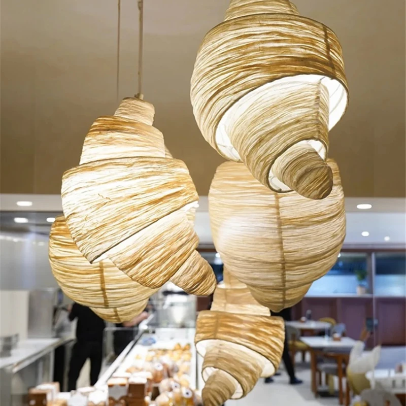 

Nordic Creative Croissant Shape Fabric Pendant Light Croissant Fabric Chandelier Hotel Dining Room Personality Decoration Lamp