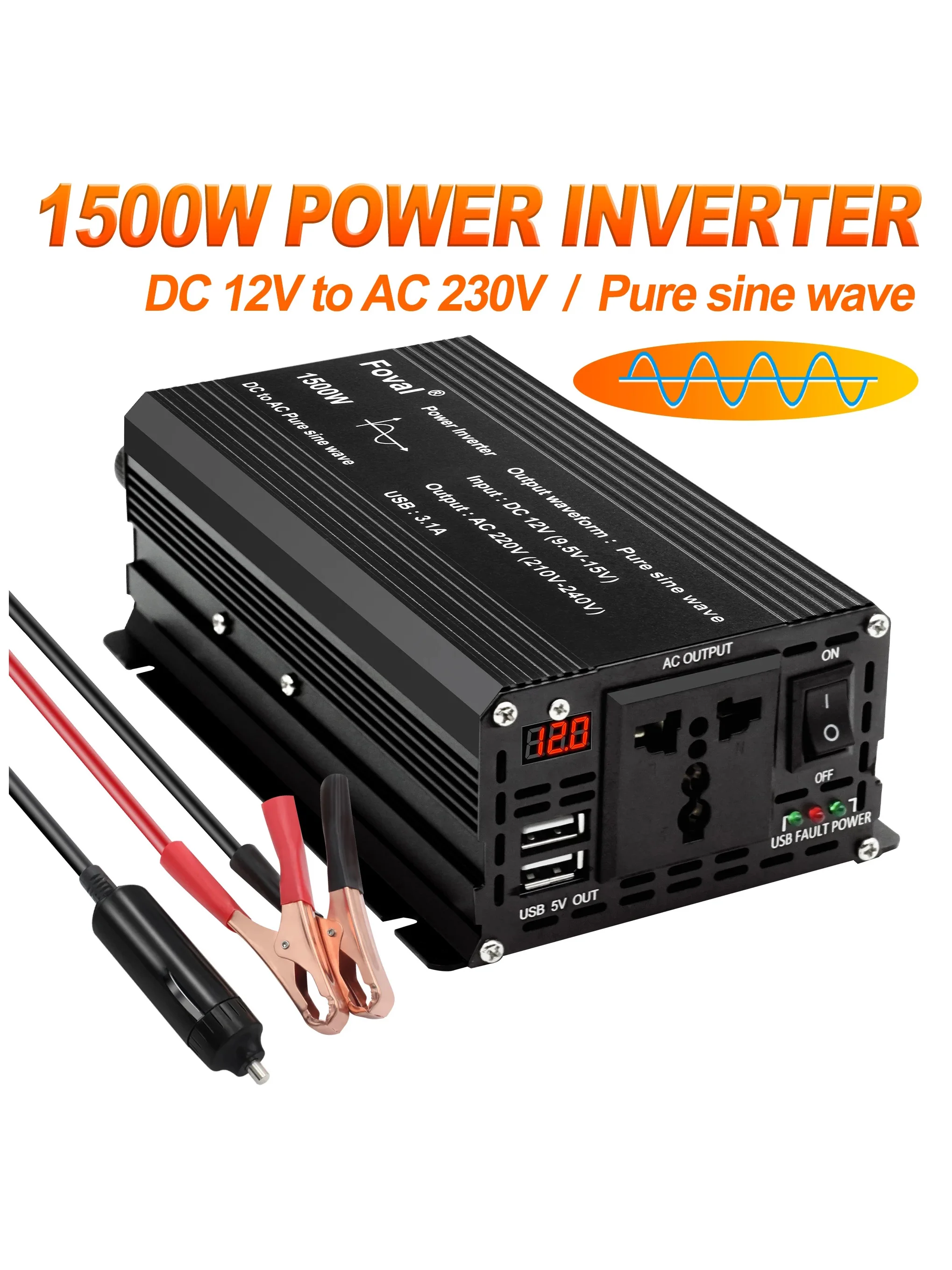 Pure sine wave inverter DC 12v/24v to AC 110V/220V 1000W 1500W 2200W Portable mobile power conversion solar car inverter