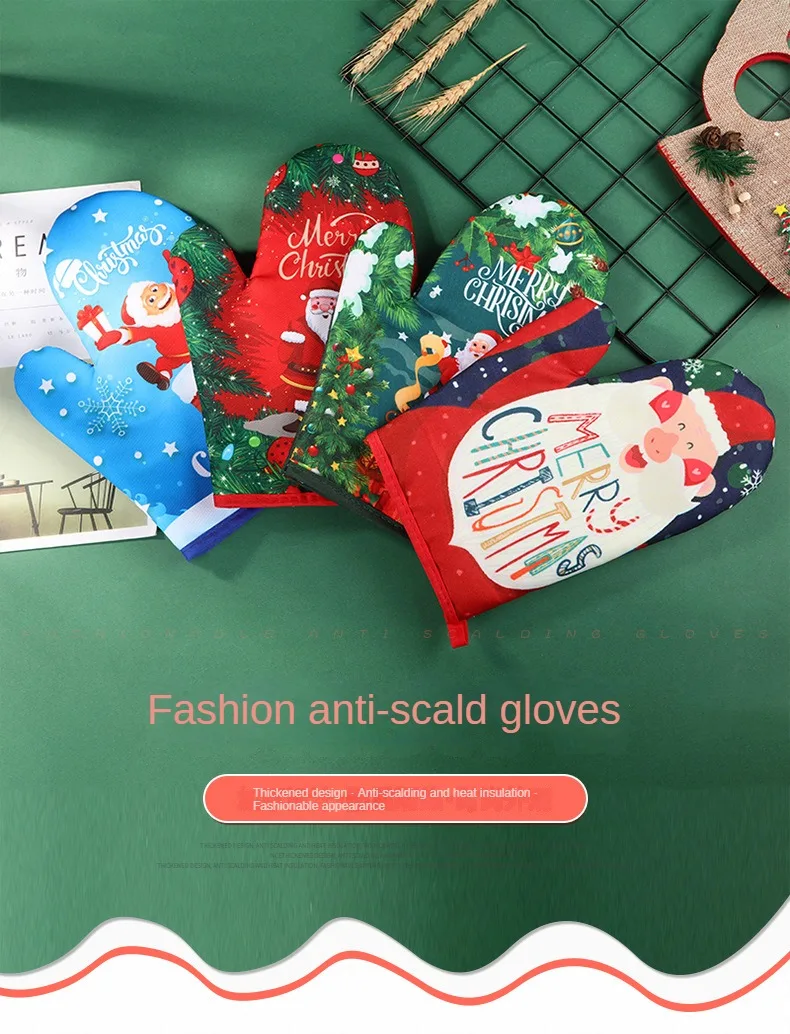 

Перчатки с изоляцией для выпечки, креативные повседневные предметы первой необходимости, рождественские перчатки для микроволновой печи, набор ковриков для дома