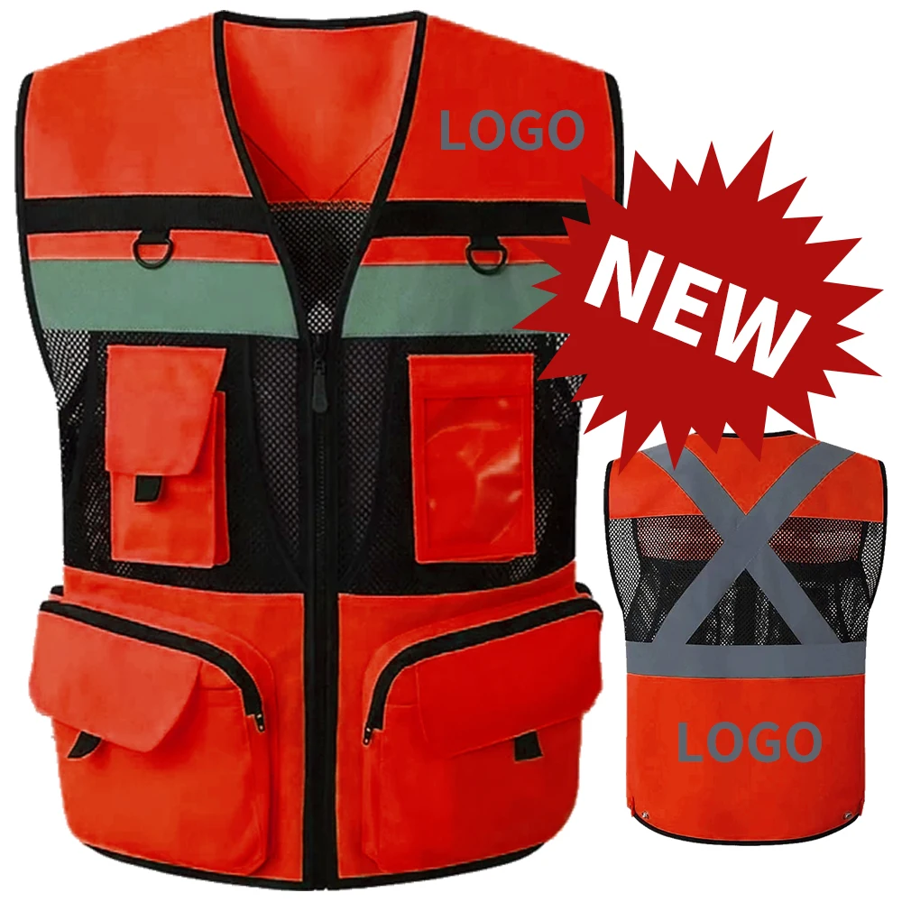 Mesh Safety Vest With Tool Pockets Breathable Work Gilet High Visibility Vest Safety Vest Workwear