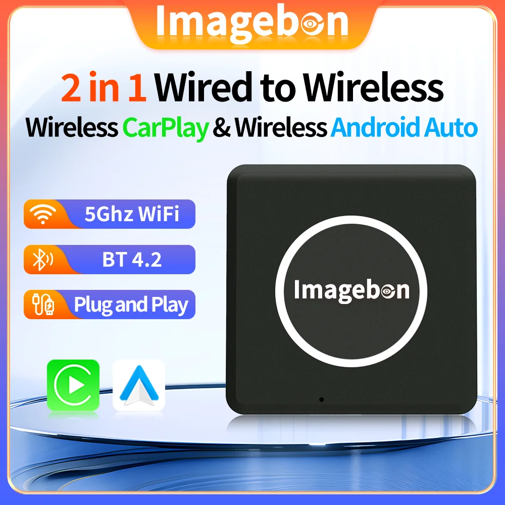 Imagebon Wireless CarPlay & Android Auto 2 in 1 Adapter Plug and Play For Original Car Wired CarPlay & Android Auto