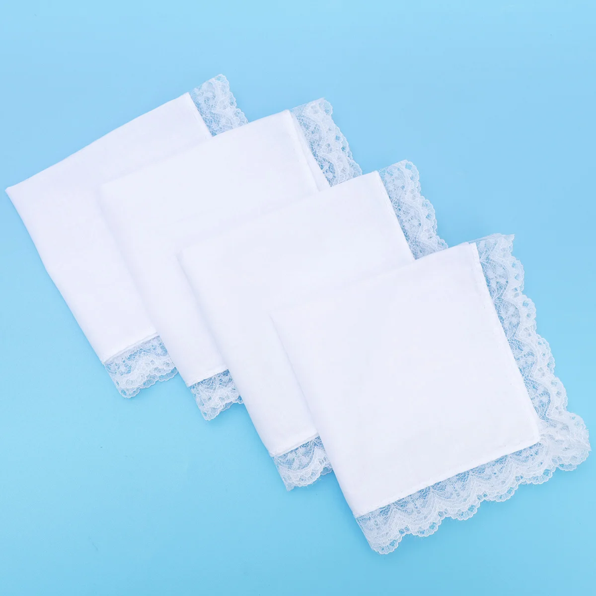 Pañuelo de algodón con borde de encaje blanco, diseño Simple, minimalista, fácil de lavar, 4 Uds.