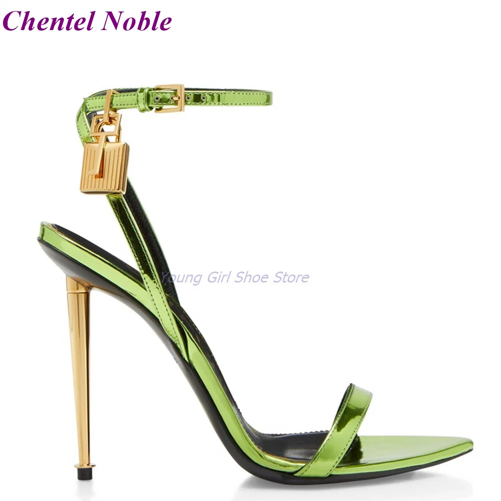 

Ankle Buckle Strap Sandals Metel Heels Small Pointed Open Toe Thin High Stilettos Summer Fashion Sexy Luxury Women Daily Shoes