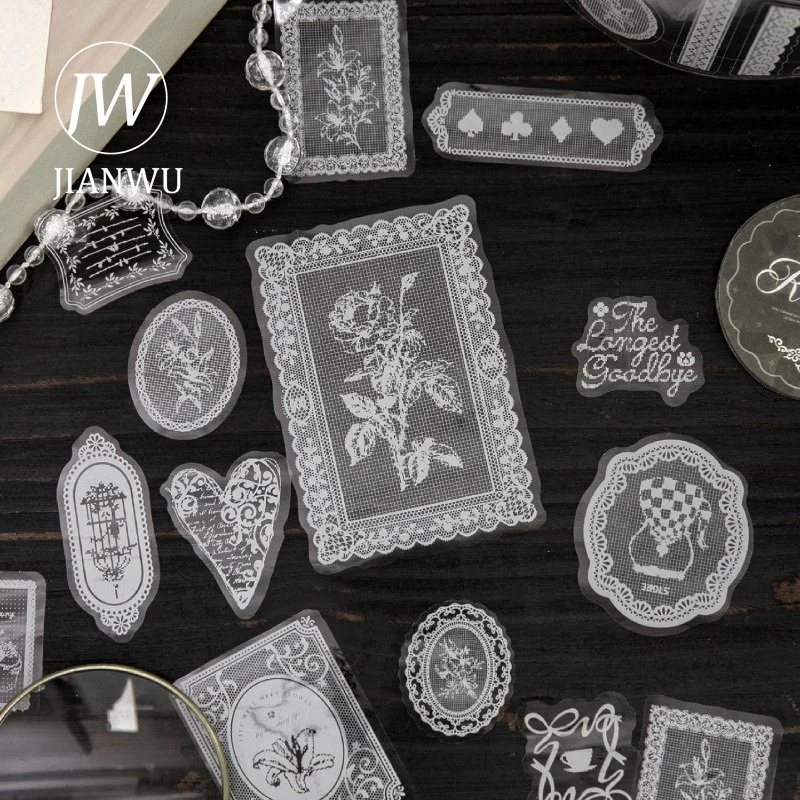 JIANWU 50mm*200cm Vintage Lace Border Butterfly Flower Landscape Material Collage Scrapbooking PET Tape Journal Stationery