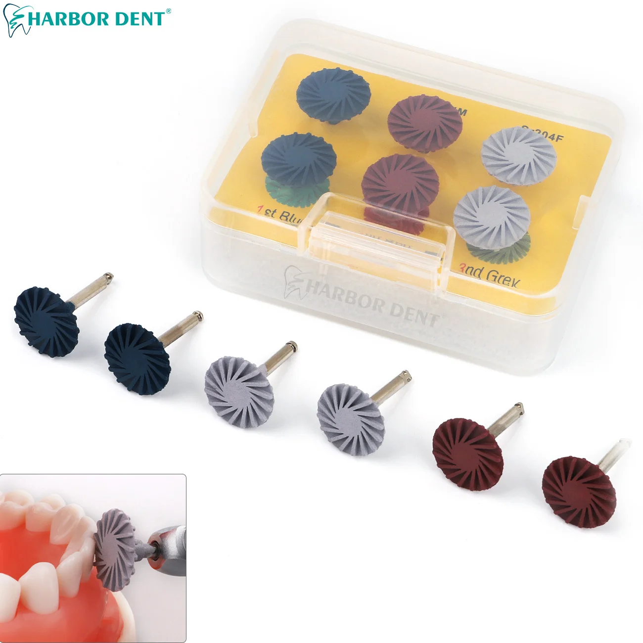 6pcs/Box Dental Rubber Polisher 3Colors Composite Resin Polishing Discs Dentistry Wheel Spiral Flex Brush Instrument