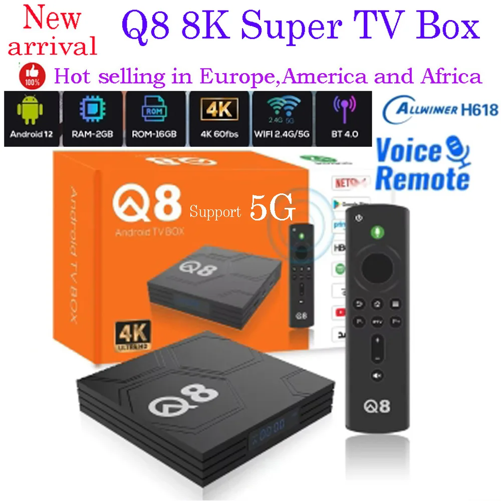 

[Genuine] Q8 New Android 12.0 8K Smart TV Box with BT&Voice Remote Control 4K UHD Support 5G Global Version Hot in USA UK Africa